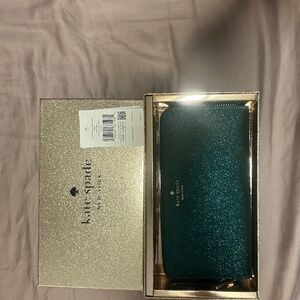 Authentic Kate Spade glitter teal wallet